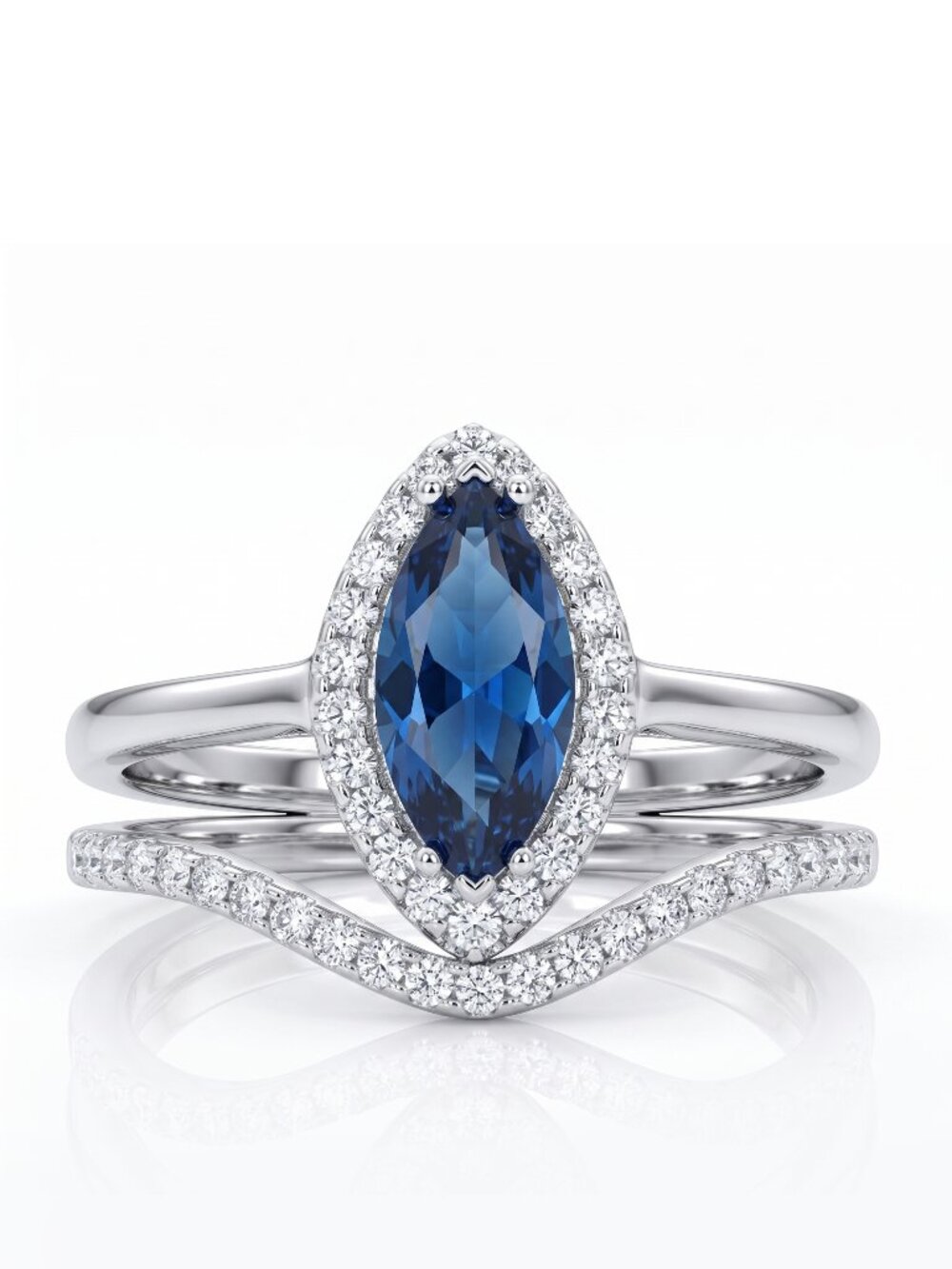 Blue Sapphire Gemstone marquise ring set, 925 Sterling Silver Charmed Aroma